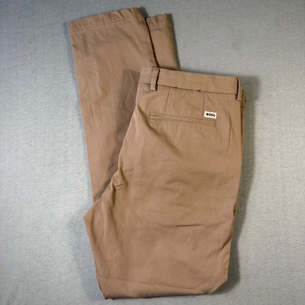 HUGO BOSS Kaito Slim Fit Chino Pants Mens 34R Tan Brown Stretch Cotton Trousers
